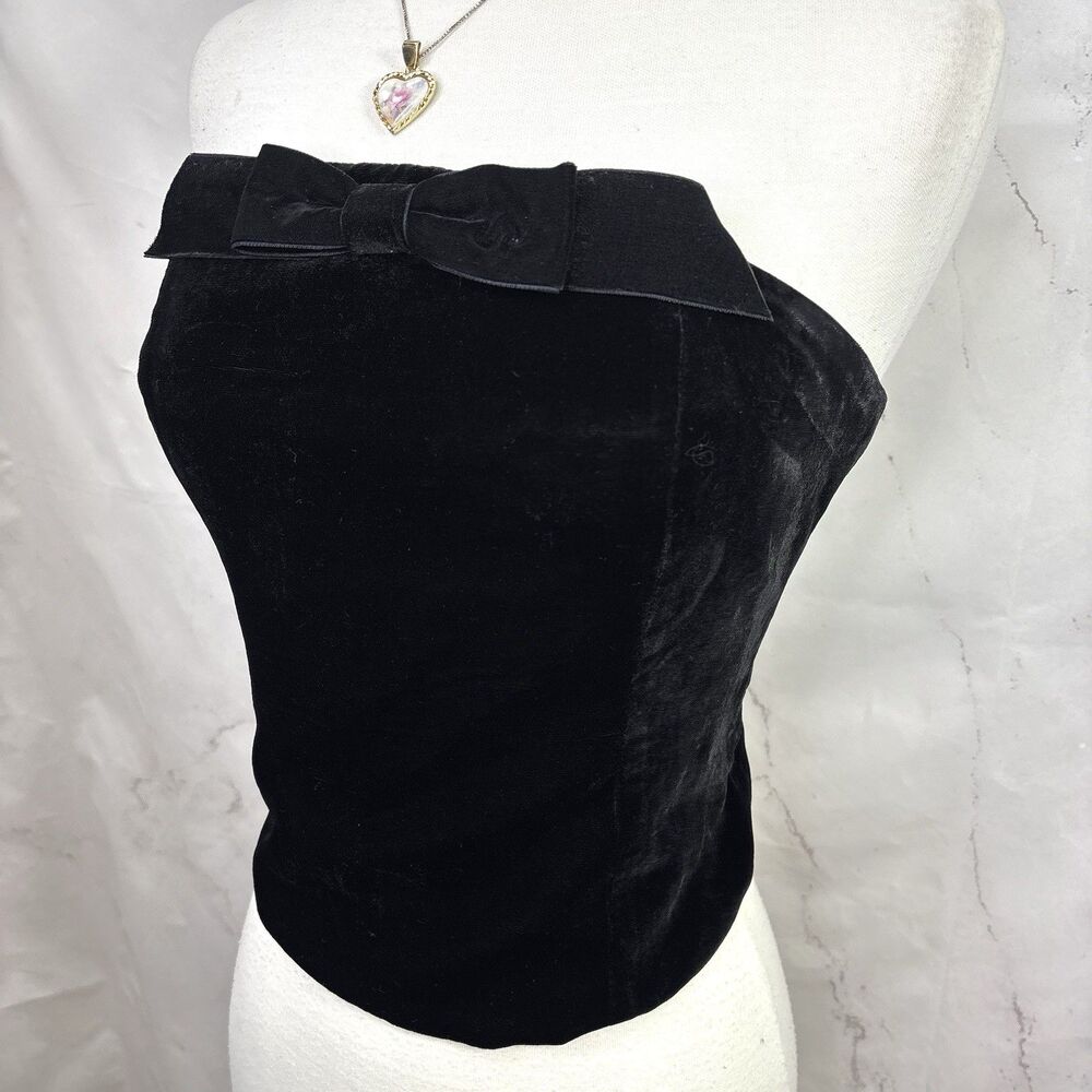 Black Velvet Bustier Corset Top Bow y2k Gothic chic ATL SZ S Classy Retro